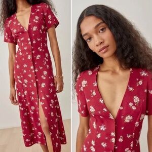 Reformation Red Floral Midi Dress